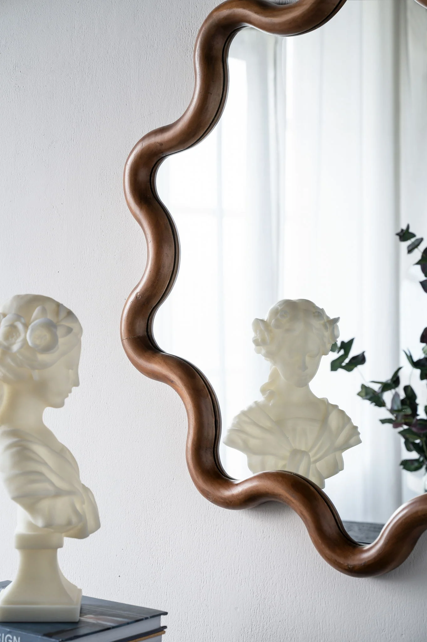 Wooden Accent Mirror With Unique Frame, Wall Mirror For Living Room Bedroom Entryway - Brown - Image 8