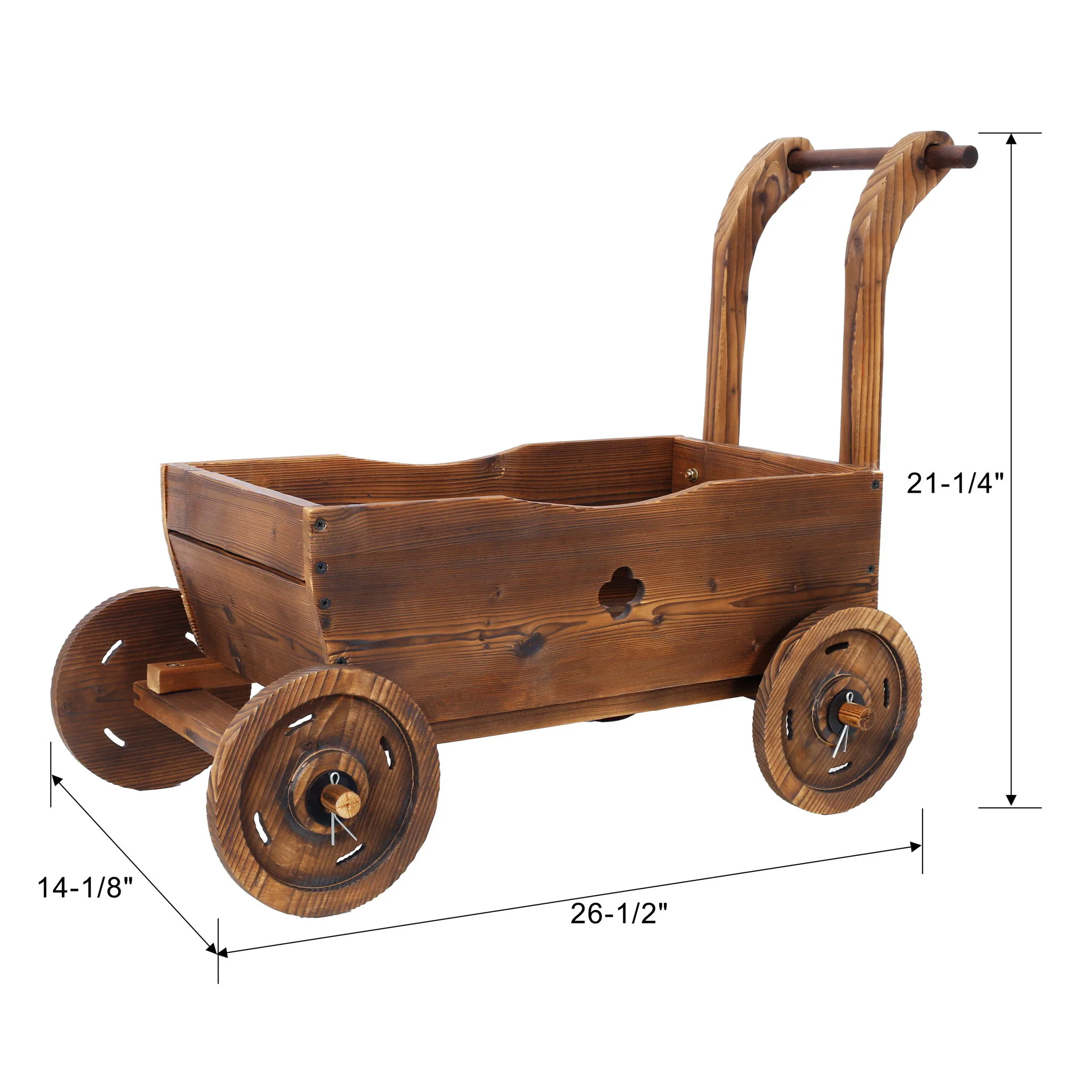Wooden Wagon Planter Box Mobile Garden Planter With Wheels Handle Drain Hole Wood - Brown - Image 6