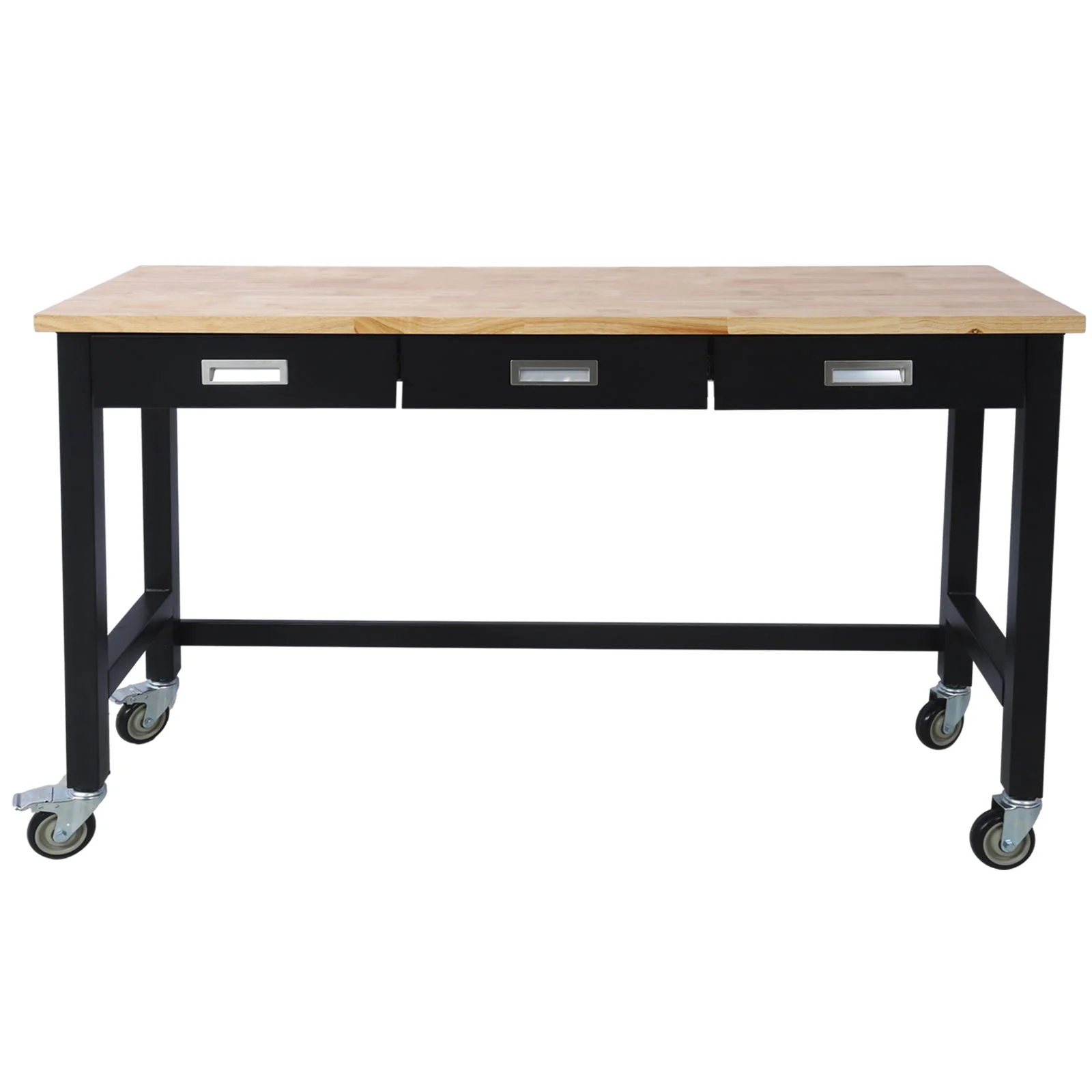 Work Bench, Workbench With Drawer Storage, Heavy Duty Bamboo Wood Work Table With Wheels For Garage Home Office - Image 3