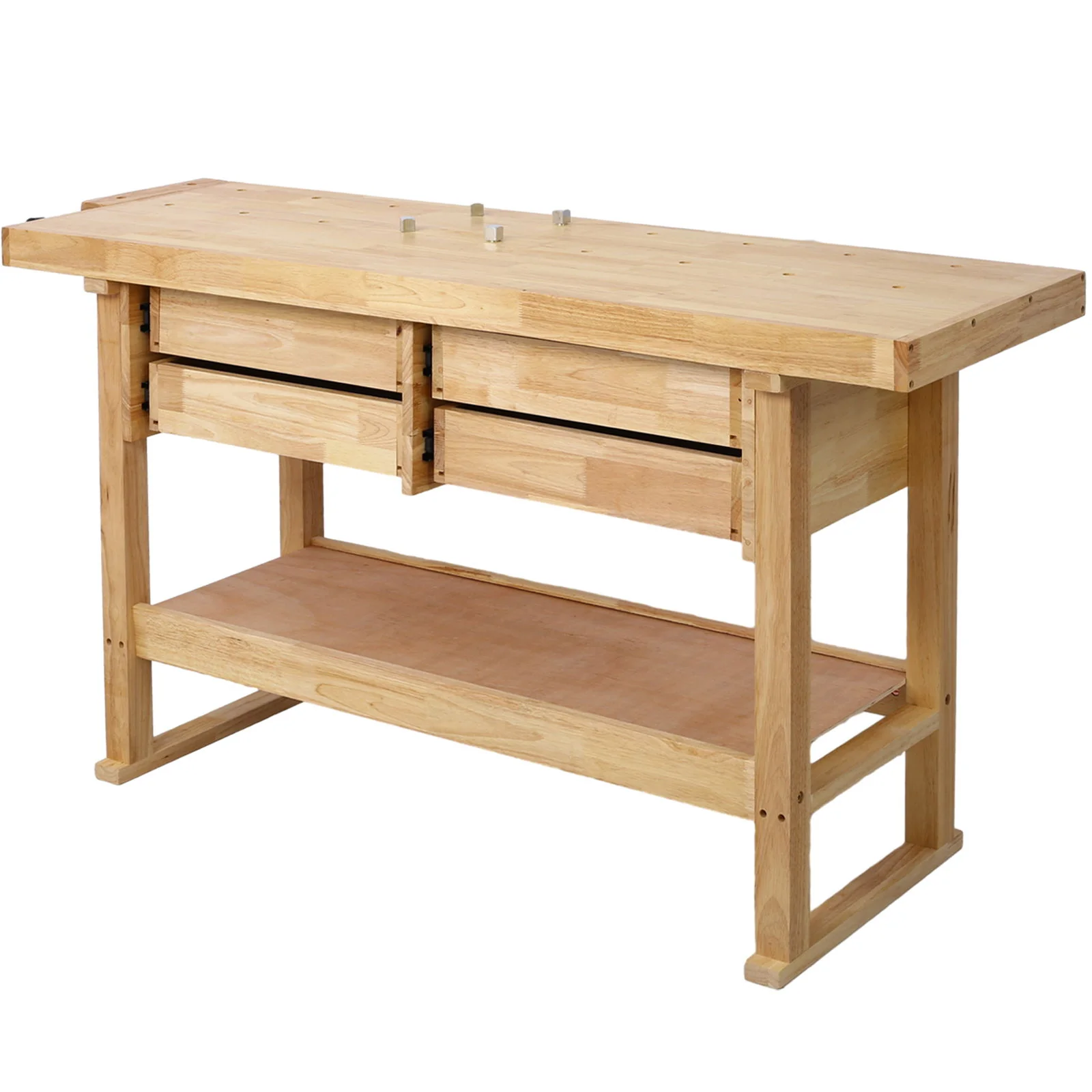 Workbench With 4 Drawers Wooden Workbench For Garage Workshop And Home - Natural - Image 6