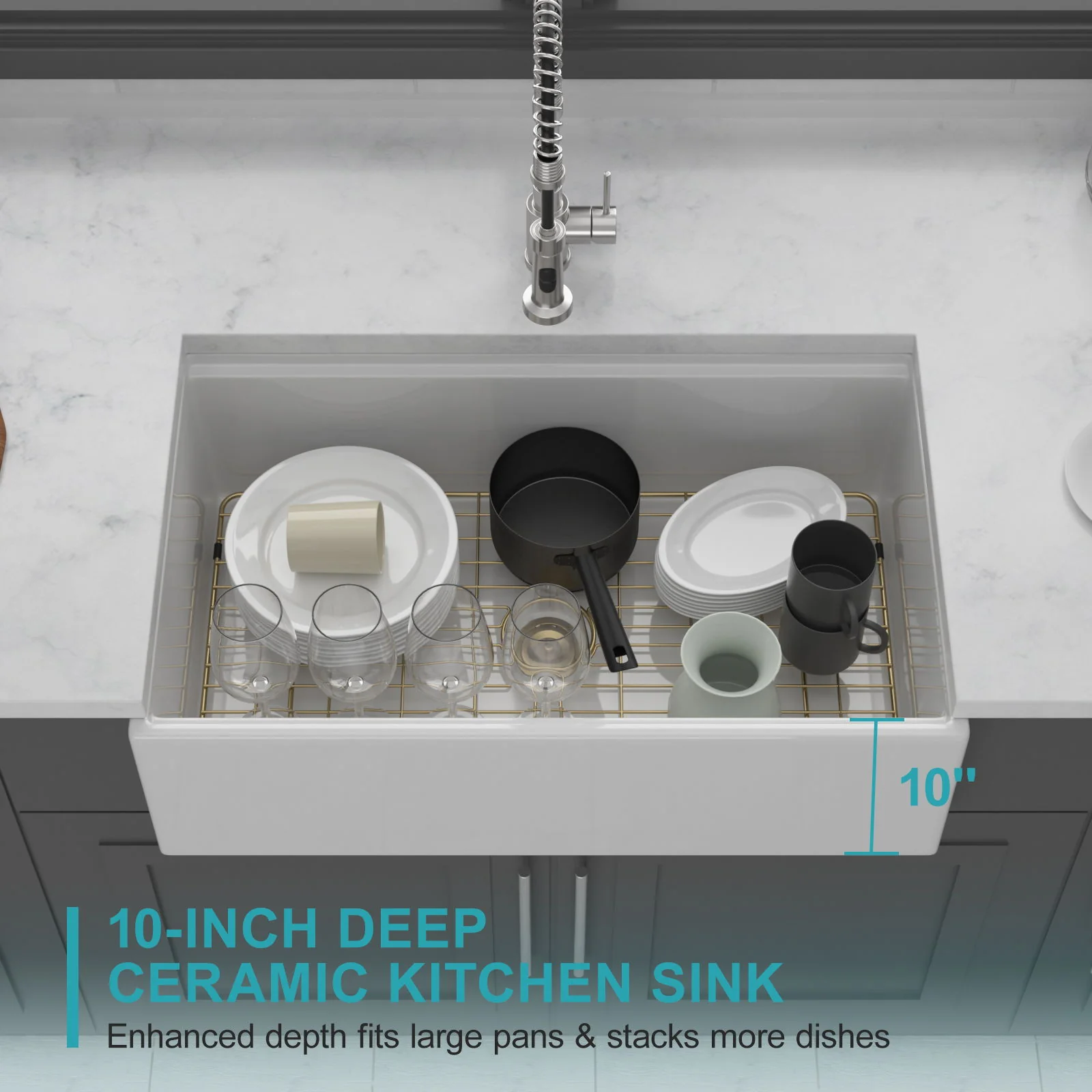 Workstation Single Bowl, Apron Front Kitchen Sink - White - Image 7