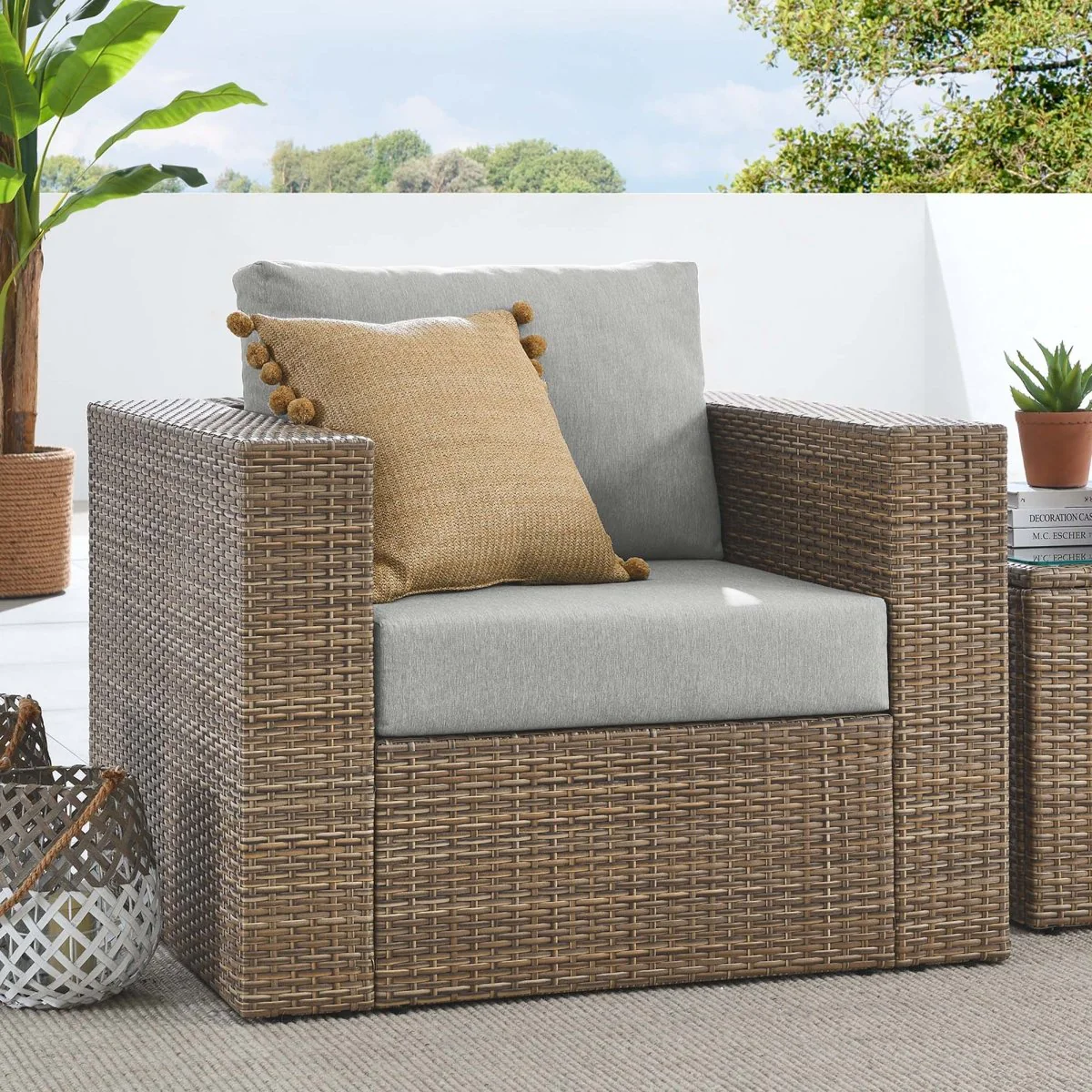 Woven Outdoor Patio Armchair with Armrests and Weather-Resistant Construction - Image 18