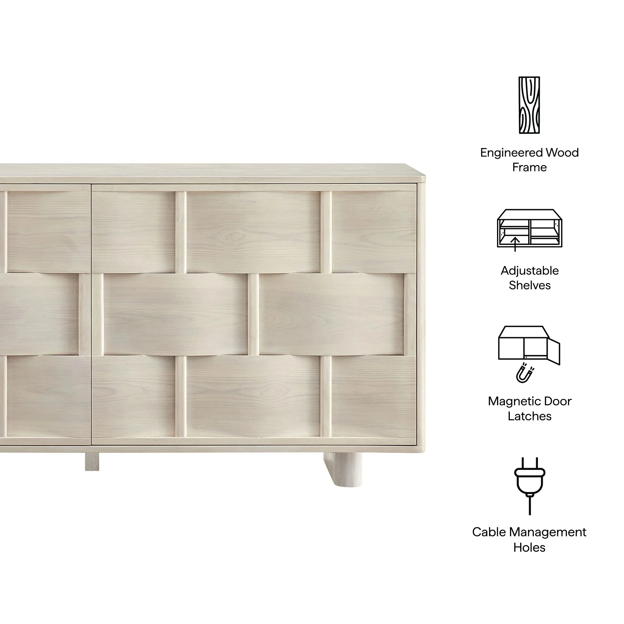 Woven Pattern Sideboard Storage Cabinet – Wood Finish 71 Inch - Image 10