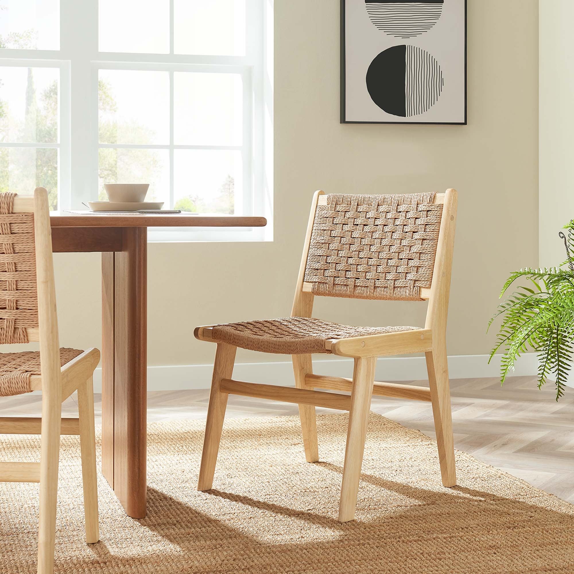Woven Rope Wood Dining Side Chair Set of 2 – Basket Weave Design - Image 14