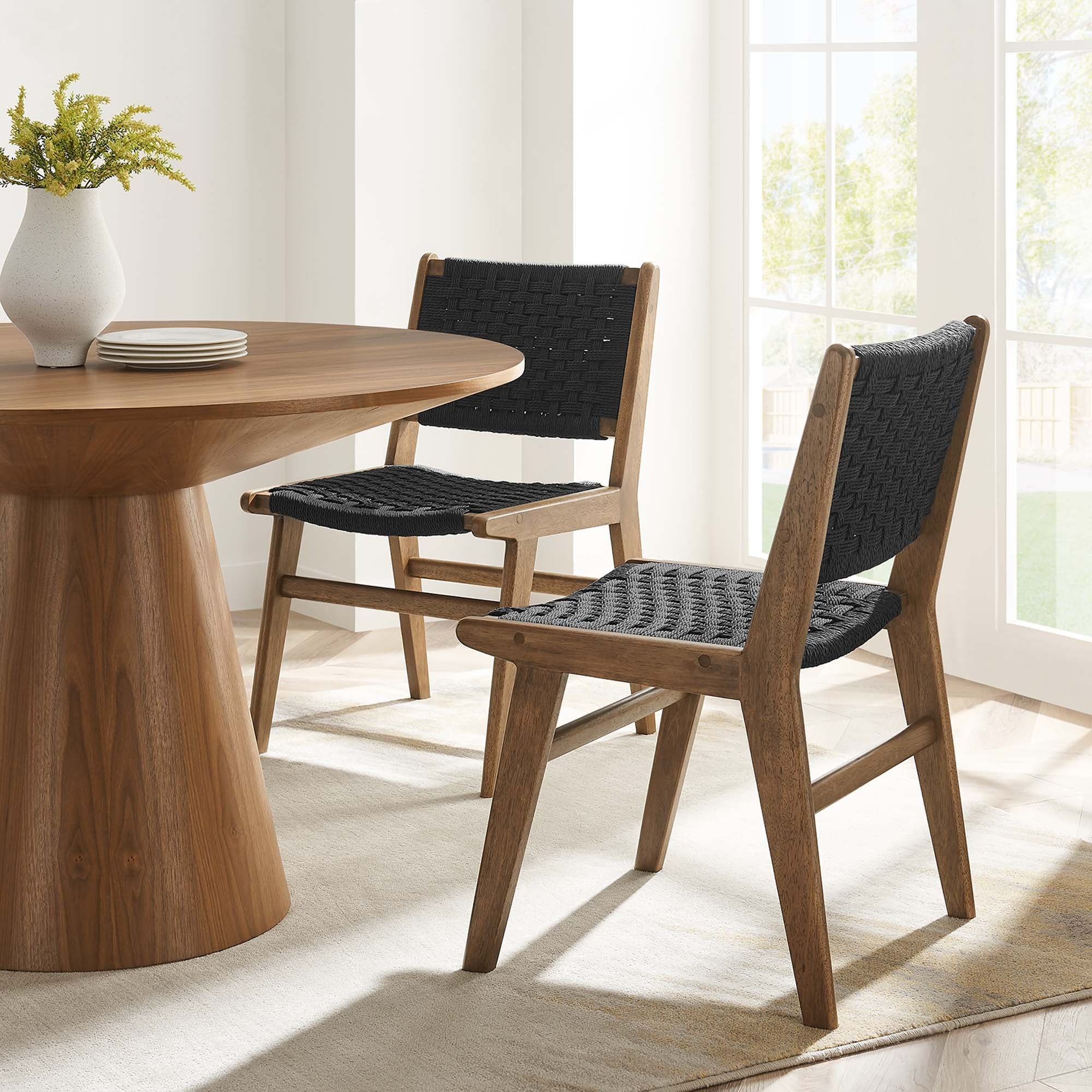 Woven Rope Wood Dining Side Chair Set of 2 – Basket Weave Design - Image 23