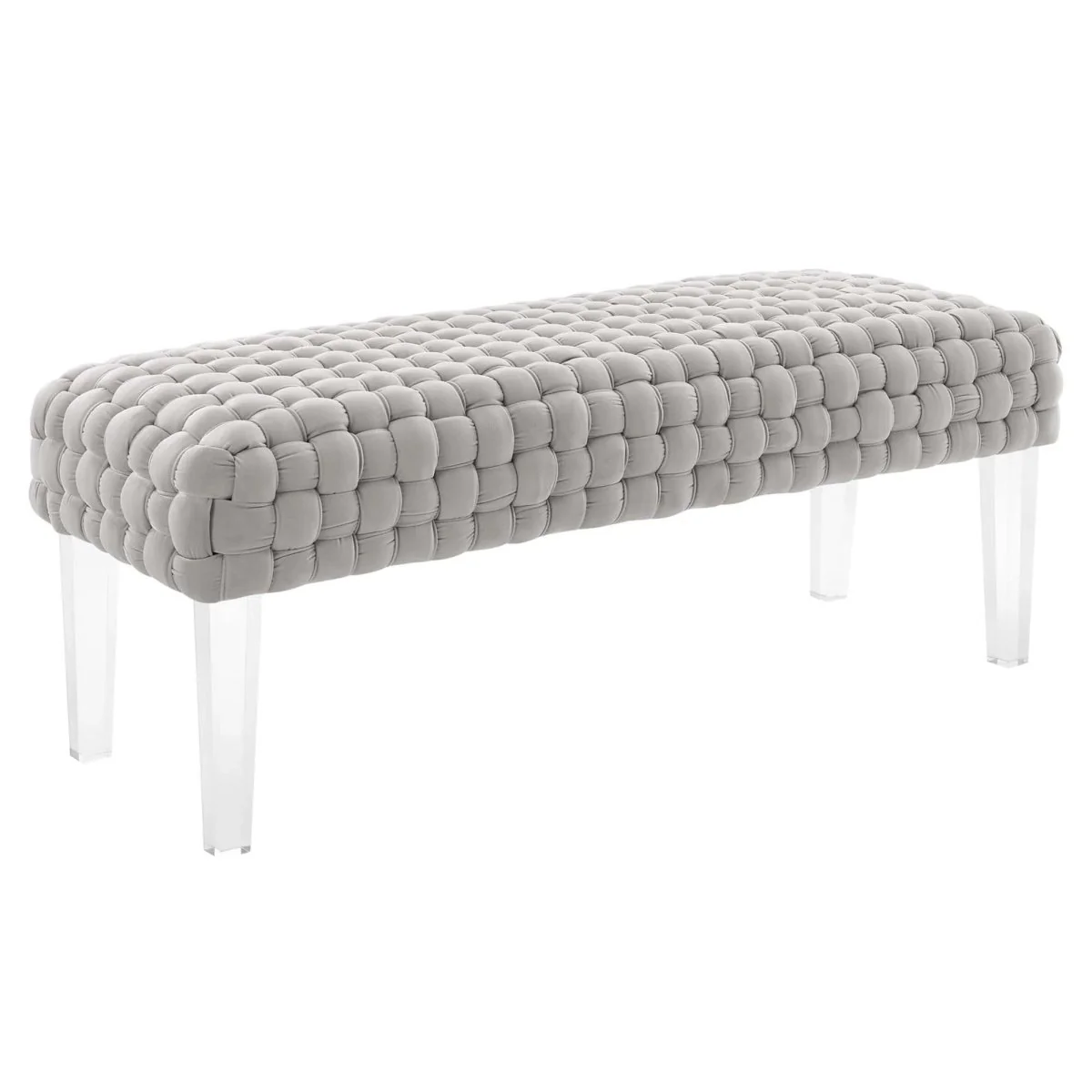 Woven Velvet Bench Ottoman with Acrylic Legs – 50 Inch - Image 18