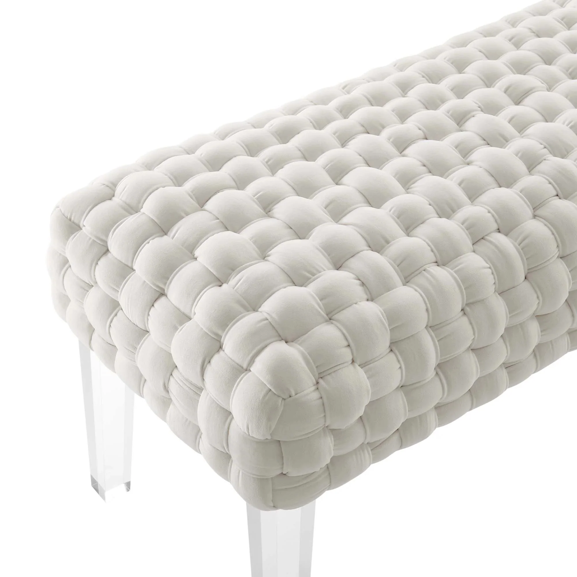 Woven Velvet Bench Ottoman with Acrylic Legs – 50 Inch - Image 34