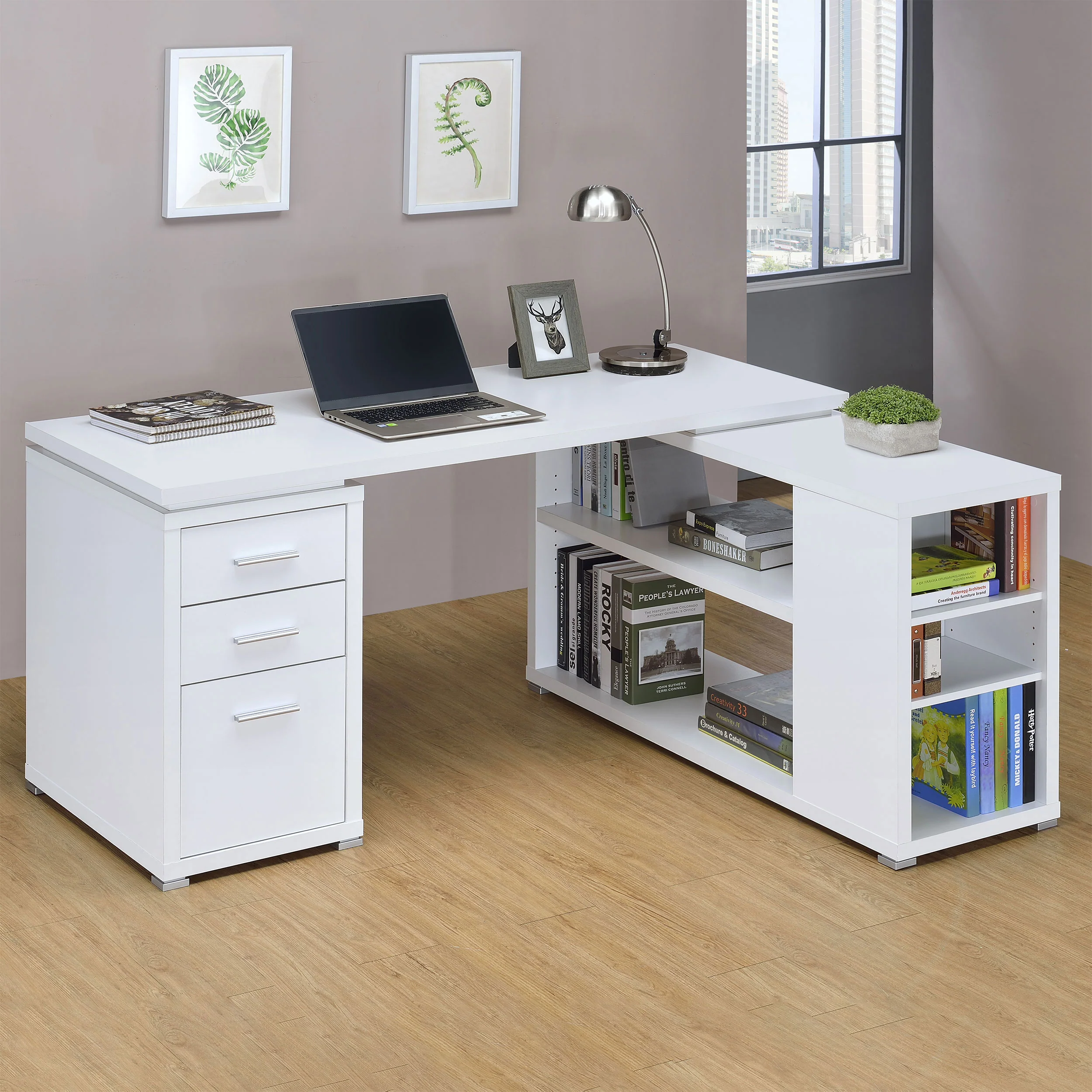 Yvette 60-Inch L-Shape Computer Desk in White - Image 4