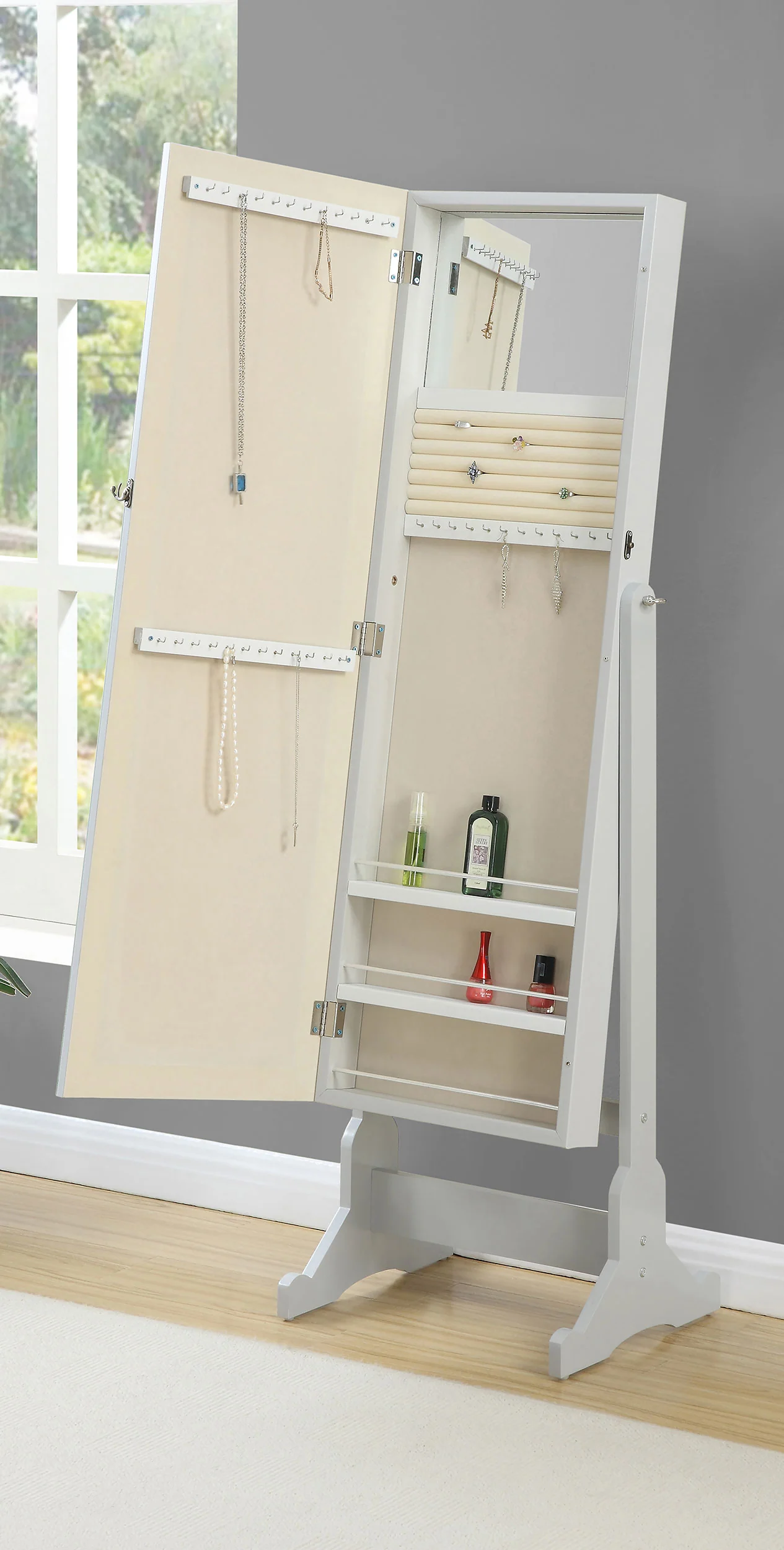 Yvonne Cheval Mirror with Jewelry Storage - Dove Grey - Image 4