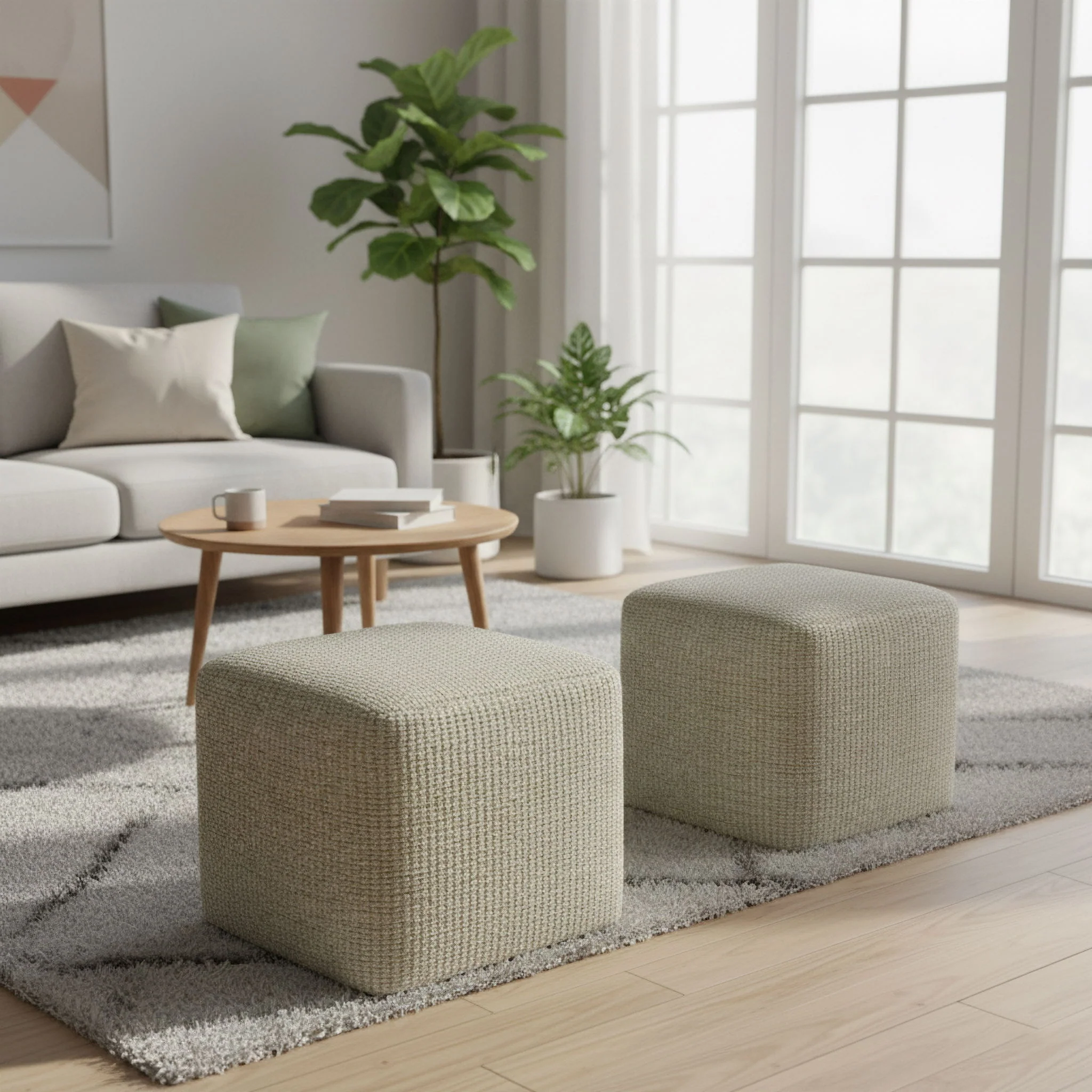 Zelma - Square Woven Outdoor / Indoor Pouf - Cream / Natural - Image 5