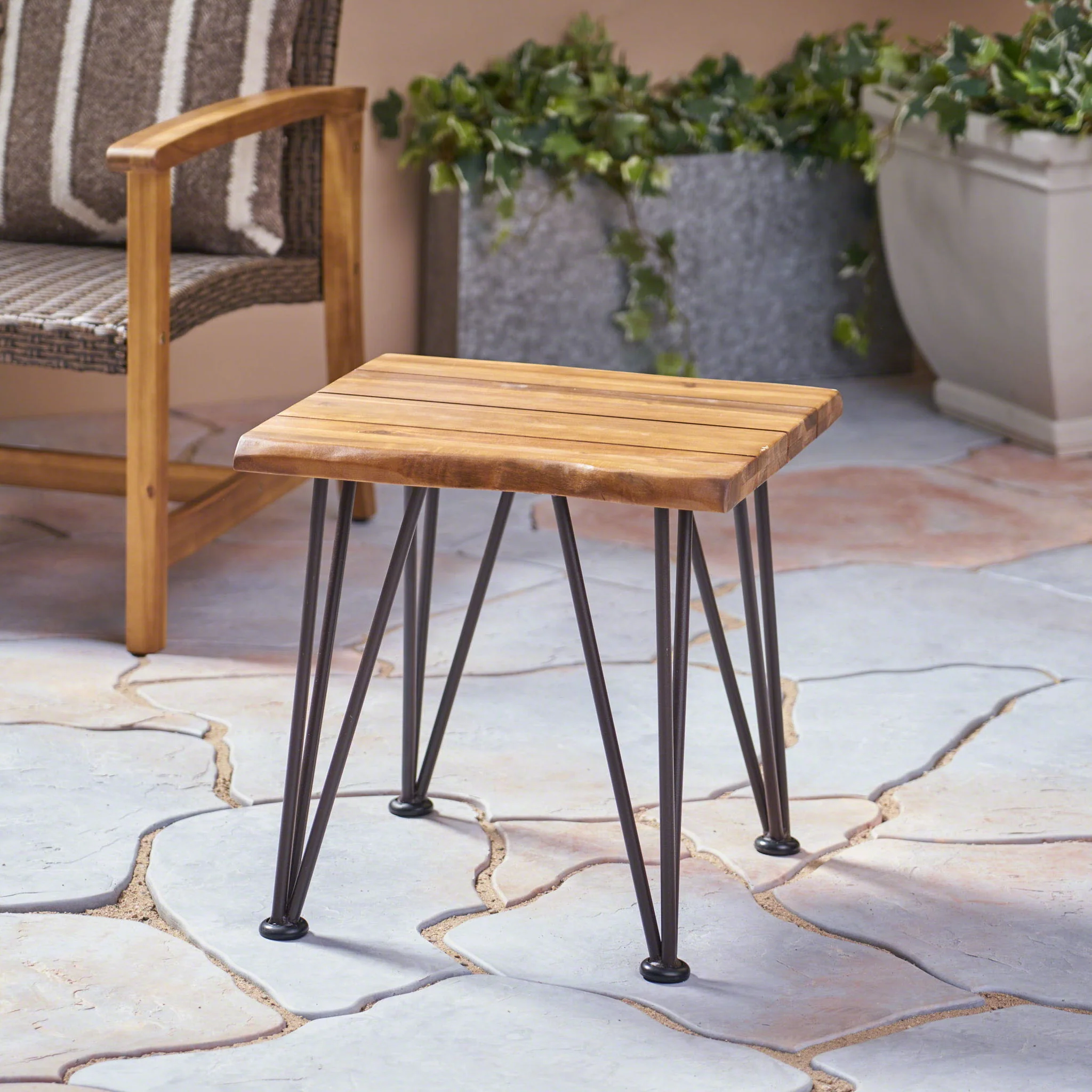 Zenith - Outdoor Industrial Accent Table (Set of 2) - Teak - Image 9