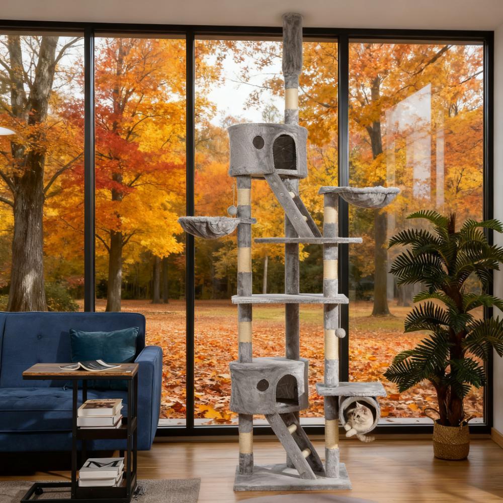 Zephyr 102-Inch Floor-to-Ceiling Cat Tree with Dual Condos and Hammocks - Image 8