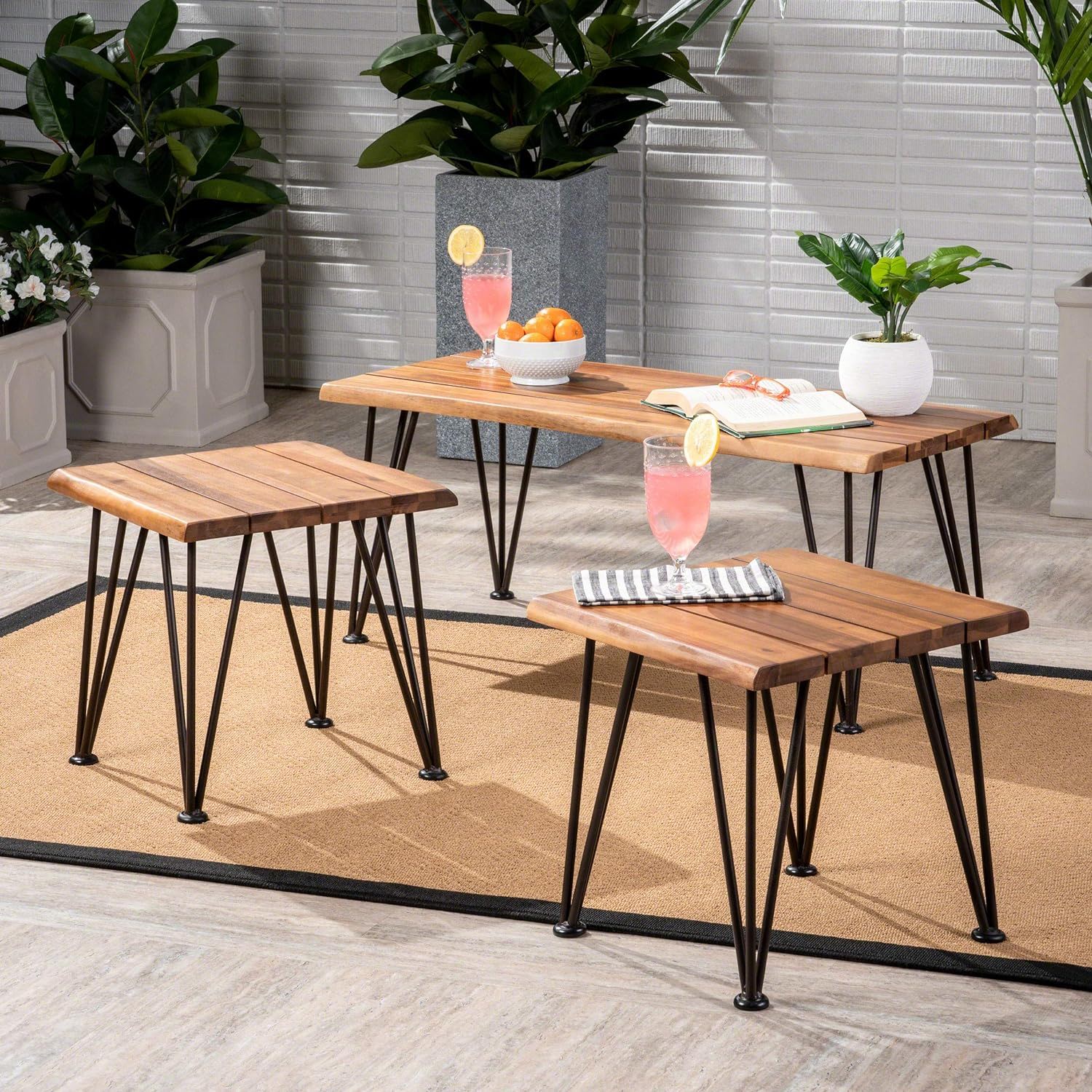 Zion - Outdoor Industrial Iron And Coffee Table - Teak - Image 5