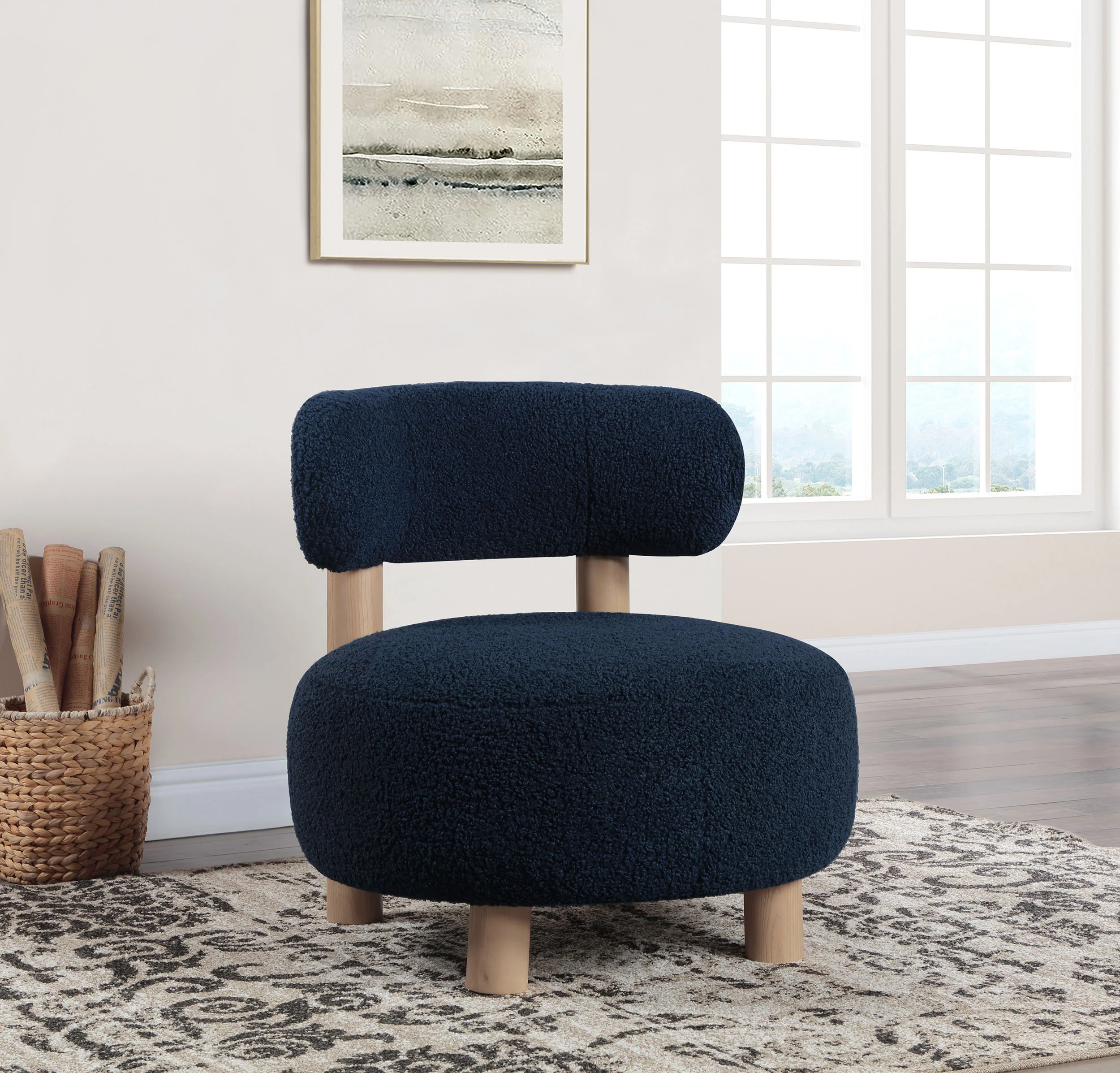 Zonie Boucle Upholstered Barrel Back Accent Chair, Blue - Image 5