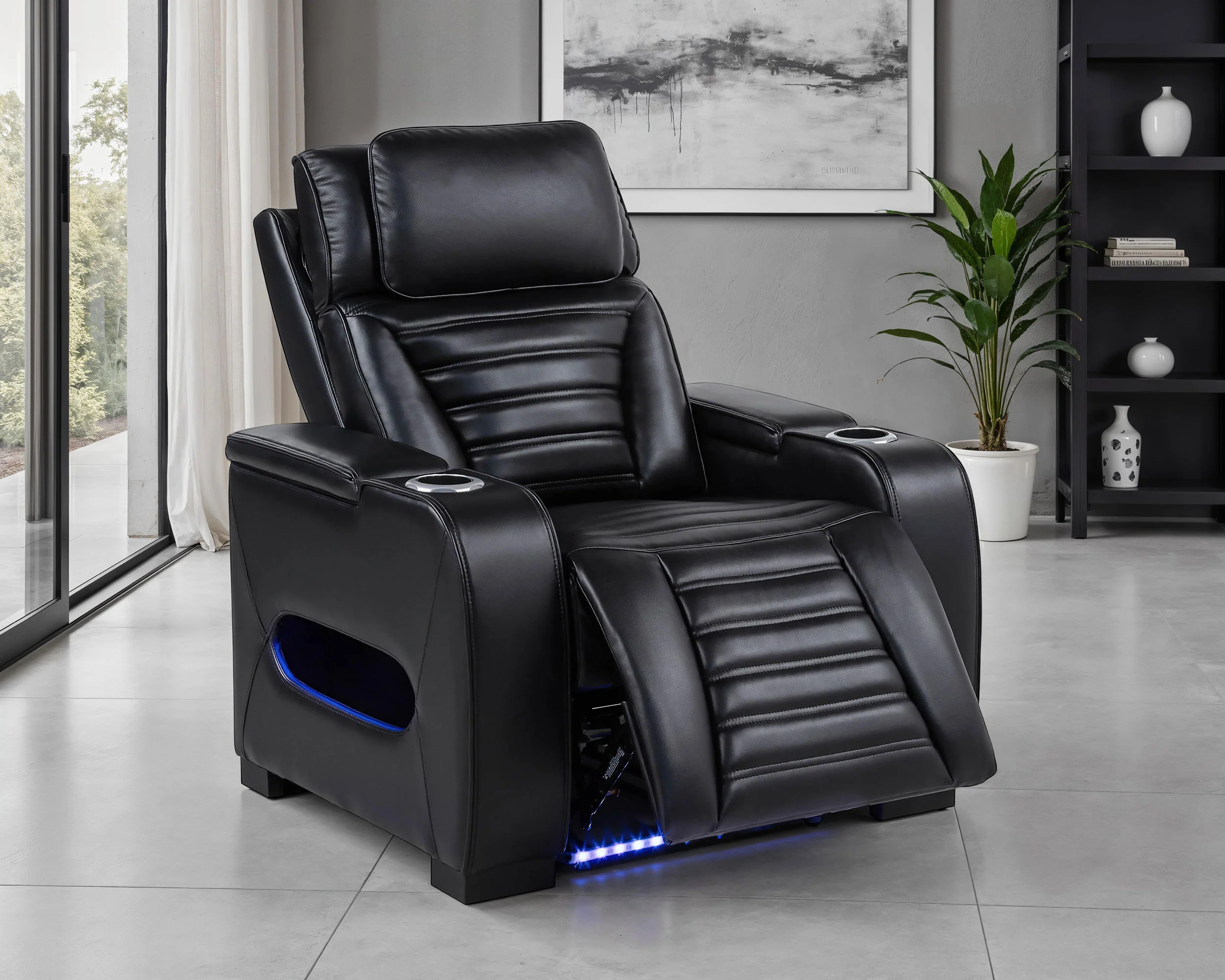 Zuma Faux Leather Dual Power LED Recliner Black - Image 3