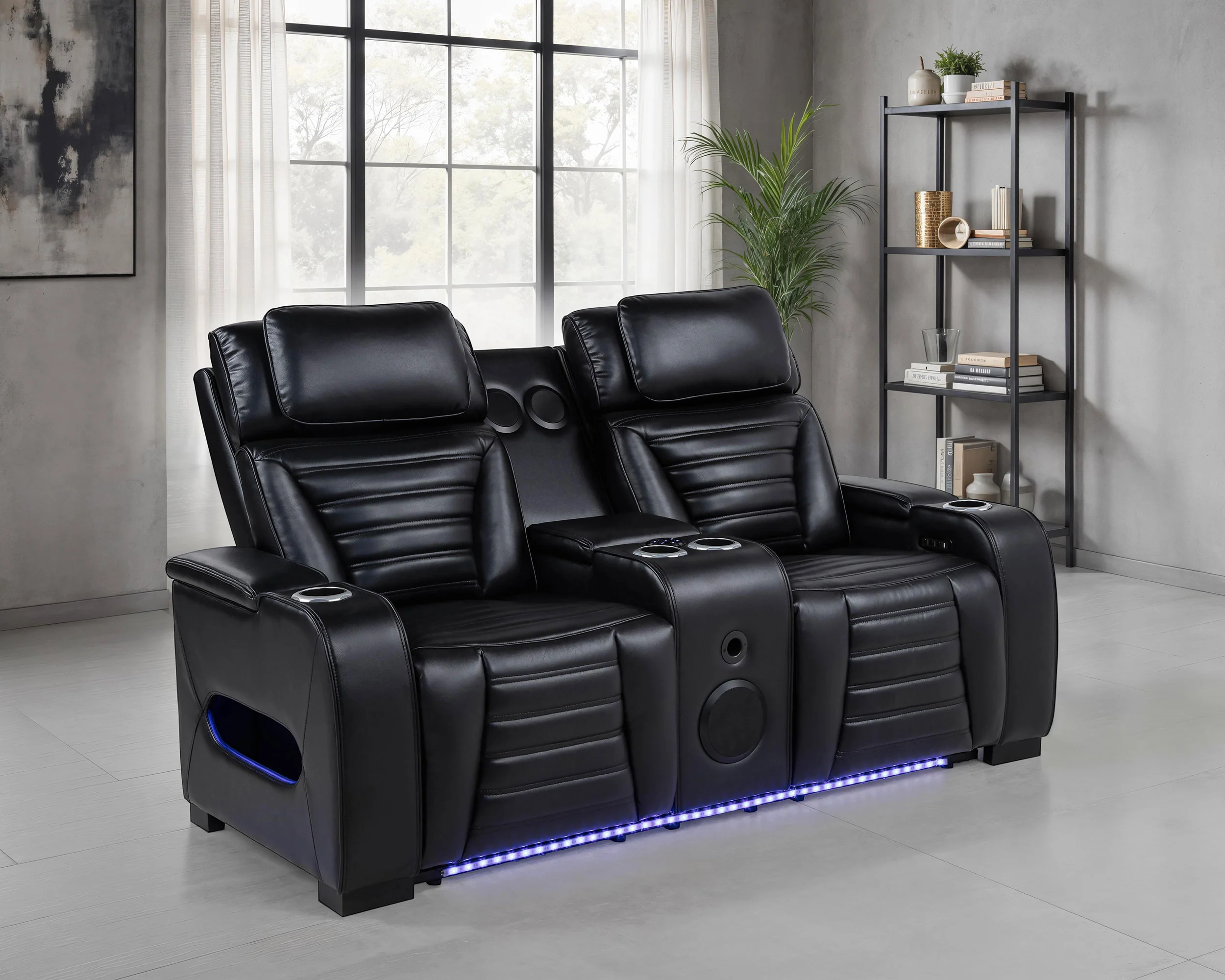 Zuma Faux Leather Dual Power Reclining LED Loveseat Black - Image 3