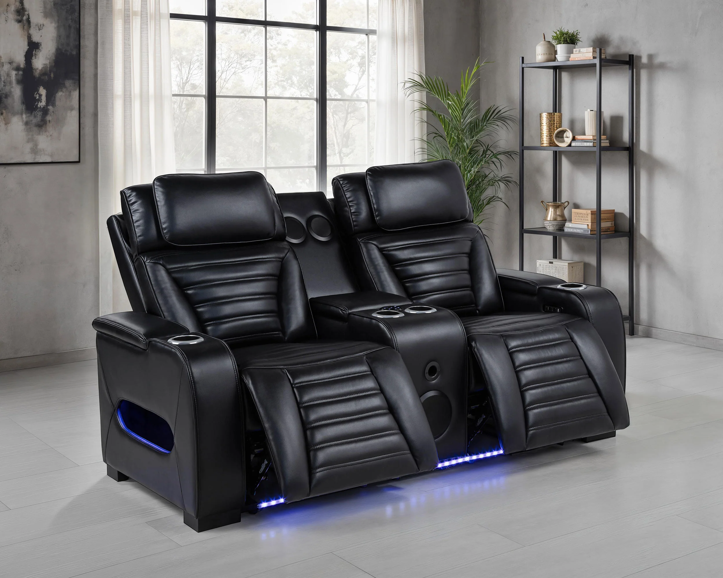 Zuma Faux Leather Dual Power Reclining LED Loveseat Black - Image 4