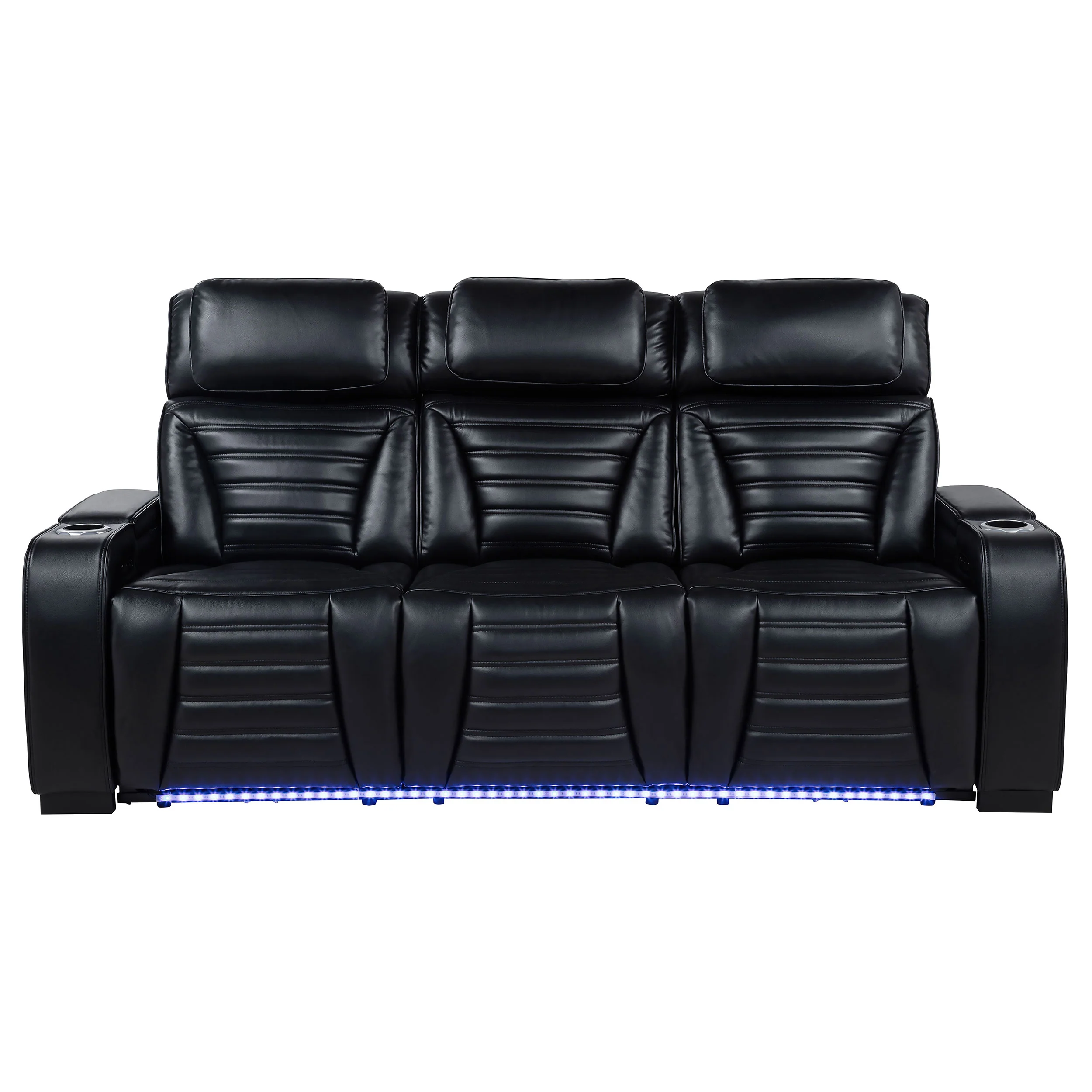 Zuma Faux Leather Dual Power Reclining LED Sofa Black - Image 2